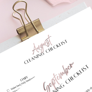 Product image of a printable cleaning schedule with daily, weekly and monthly deep-clean focus tasks.