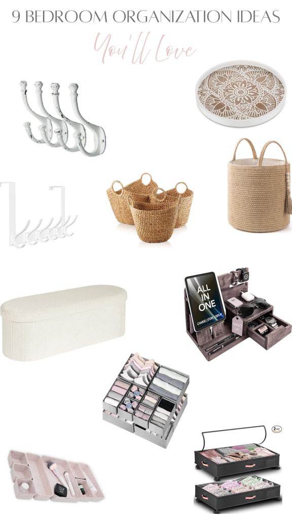 Product images for bedroom organization ideas Amazon finds. 