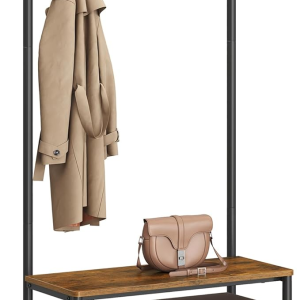 Amazon product image of an entryway organizer. This entryway bench with shoe storage and coat rack is perfect for small spaces.