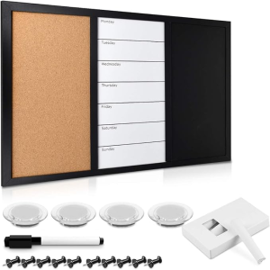 Amazon affiliate link product image of a 3-in-1 message board that is perfect for a family command center and entryway organization.